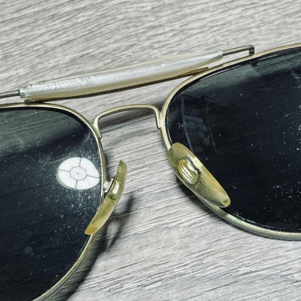 Sunglasses Mens Gold Black Aviator Double Bridge‎ Metal Wire Frame Classic Vtg